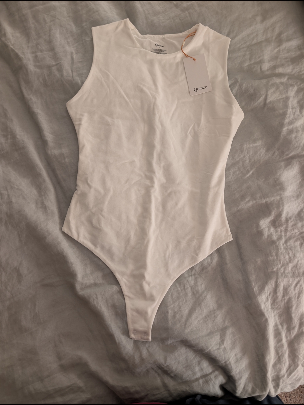 Quince White Cotton Stetch High Neck White Sleeveless Bodysuit Size Medium NWT